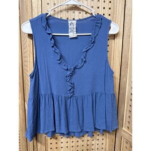 Sadie & Sage Blue Ruffle V-Neck Sleeveless Peplum Top